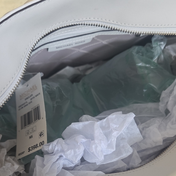 Michael Kors White Embossed MK Tote - Picture 4 of 8